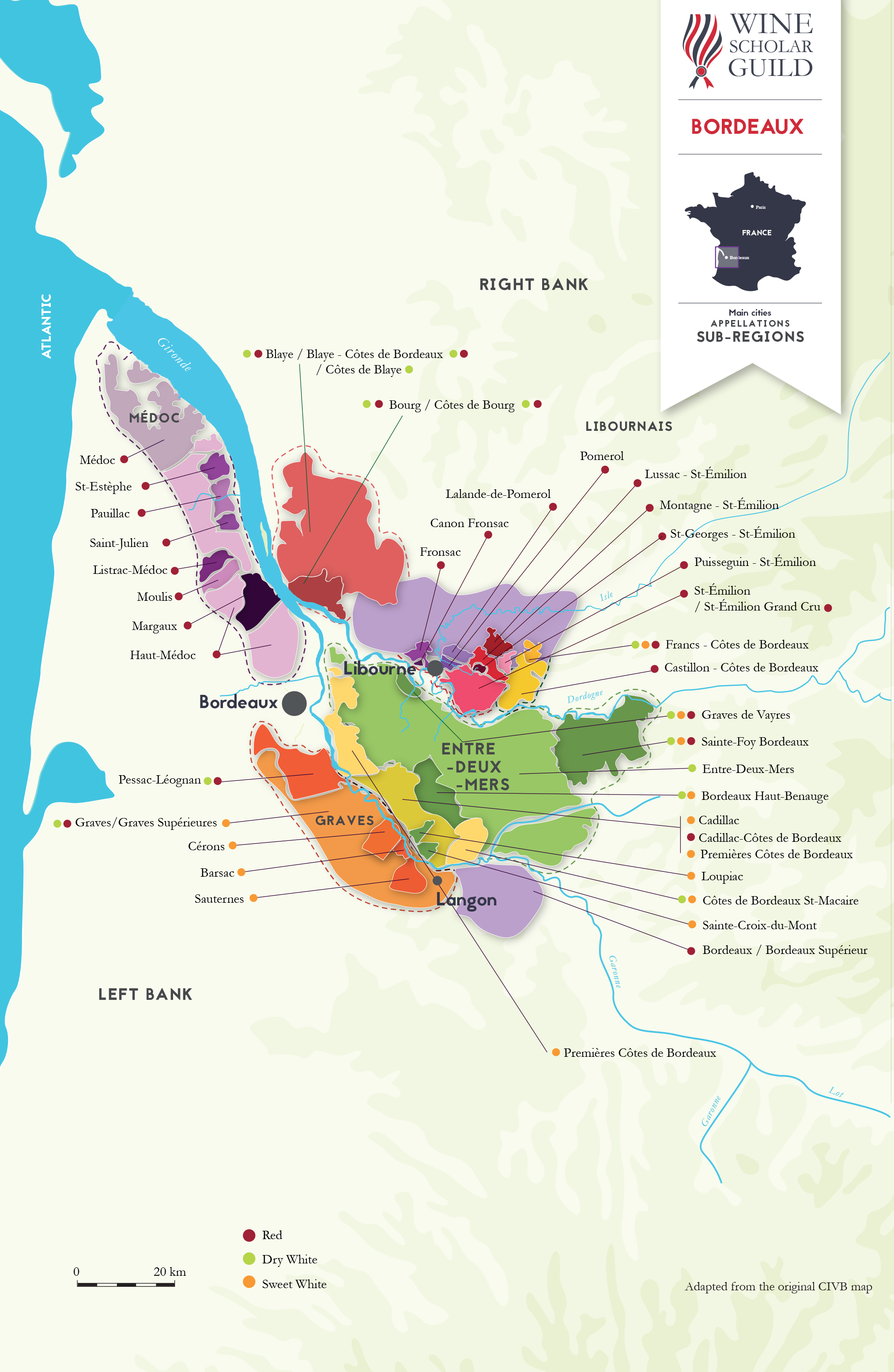Map of the Bordeaux Wine Regions